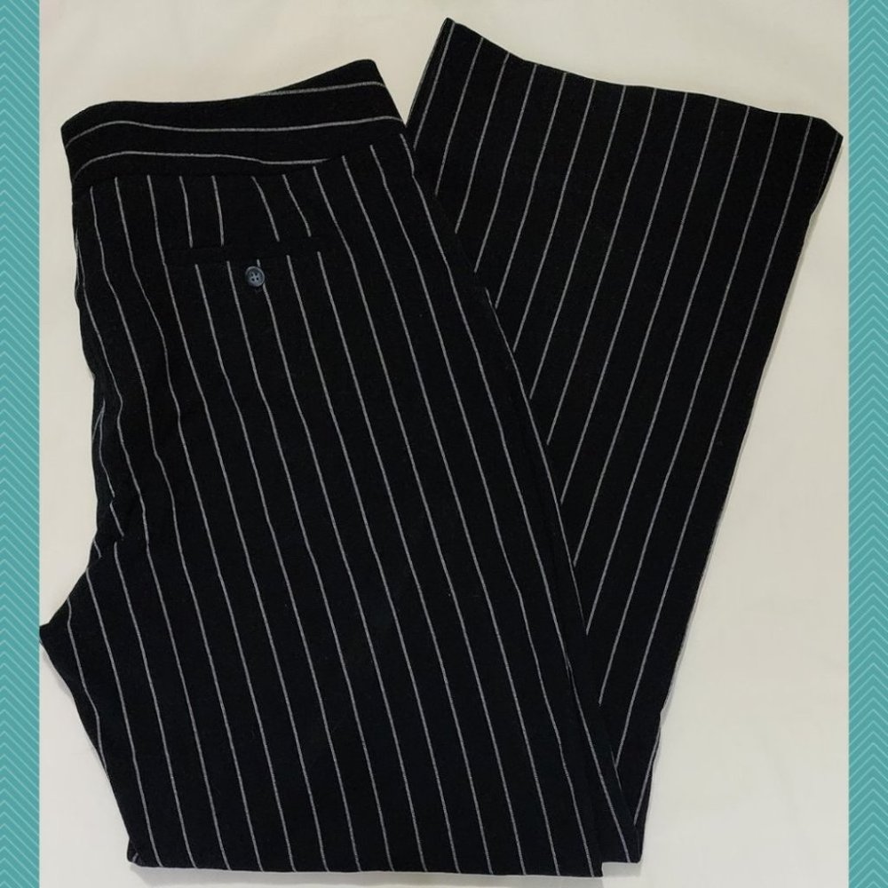 Attitude Navy Striped High Rise Wide Leg Trousers | Women's 14